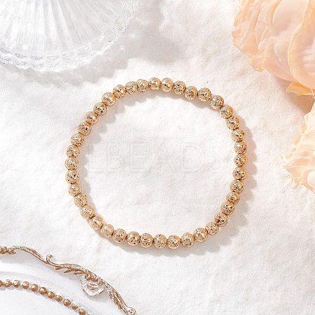 Electroplated Natural Lava Rock Round Beads Stretch Bracelets for Women Men BJEW-JB11982-03-1