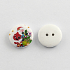 2-Hole Santa Claus Printed Wooden Buttons X-BUTT-R032-059-2