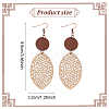 3 Pairs 3 Colors Wood Hollow Oval Dangle Earrings with 304 Stainless Steel Pins for Women EJEW-AN0004-83-2