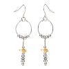 Gemstone Ring with Tassel Dangle Earrings EJEW-JE05052-5