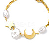 Natural Shell Moon & Star Link Bracelet BJEW-M292-02G-3