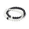 Synthetic Quartz Crystal Beads and Synthetic Black Stone Beads Stretch Bracelets Set for Girl Women Gift BJEW-JB06792-1