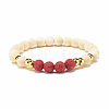 Natural Wood  & Synthetic Lava Rock(Dyed) Round Beaded Stretch Bracelet BJEW-JB07815-4