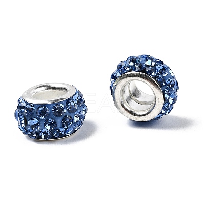 Polymer Clay Rhinestone European Large Hole Beads with Silver Color Plated Brass Cores FPDL-R002-08-1