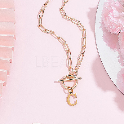 304 Stainless Steel Letter Pendant Necklaces NJEW-LP0001-52C-G-1