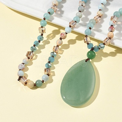 Natural Green Aventurine Teardrop Pendant Glass Beaded Long Necklaces GG-CBAE048-01C-1