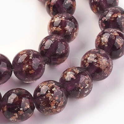 Handmade Gold Sand Lampwork Beads Strands LAMP-P051-L06-12mm-1