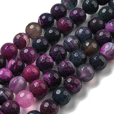 Faceted Natural Fire Crackle Agate Beads Strands G-F447-12mm-N05-1