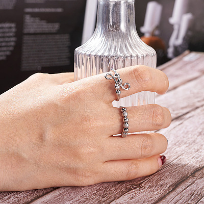 8Pcs 8 Style Brass Rotating Beaded Cuff Rings RJEW-SW0001-01-1