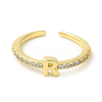 Clear Cubic Zirconia Initial Letter Open Cuff Ring RJEW-H120-09G-R-1