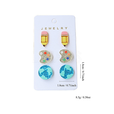 3 Pairs Back-to-school Acrylic Stud Earrings FS-WGAA197-19-1