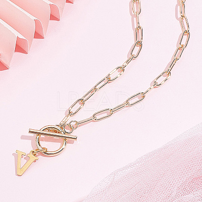 304 Stainless Steel Letter Pendant Necklaces NJEW-LP0001-52V-G-1