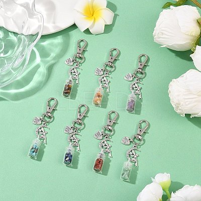 7Pcs Chakra Natural & Synthetic Gemstone Chip & Glass Bottle Pendant Decorations HJEW-JM04167-1