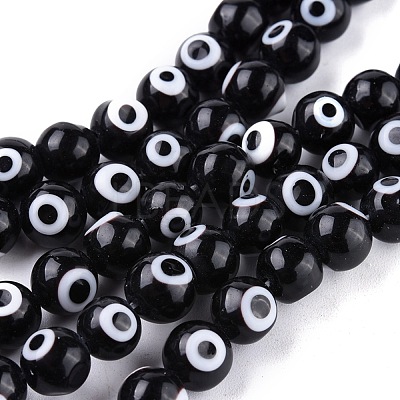 Handmade Evil Eye Lampwork Round Bead Strands X-LAMP-L055-6mm-08-1