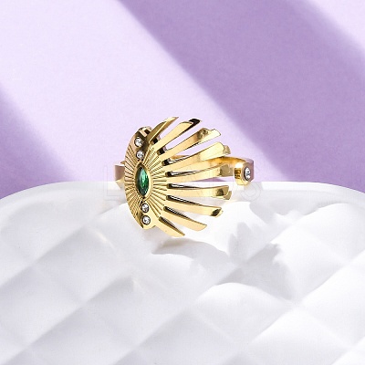 304 Stainless Steel with Rhinestone Open Rings RJEW-Q020-02G-1