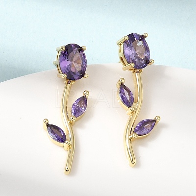 Brass Micro Pave Cubic Zirconia Stud Earrings KK-CBA8324-20G-1