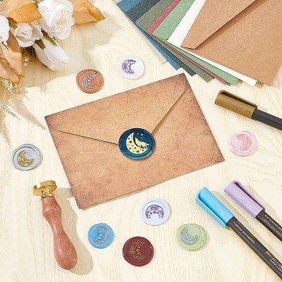Brass Wax Seal Stamps with Wood Handle AJEW-WH0412-0104-1