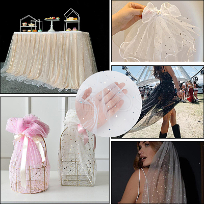 1M Sequins Polyester Organza Fabrics DIY-CY0003-41C-1