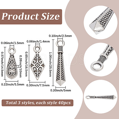 120Pcs 3 Styles Tibetan Style Alloy Pendants FIND-SC0025-52-1
