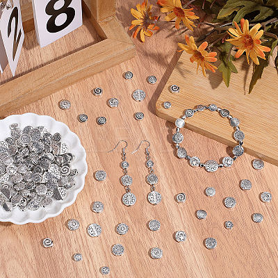 160Pcs 8 Styles Tibetan Style Alloy Beads FIND-PA0001-65B-1