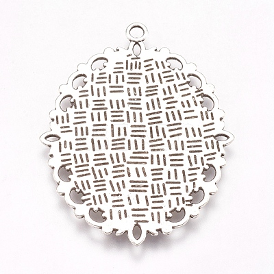 Antique Silver Tone Tibetan Style Oval Pendant Cabochon Settings X-TIBE-473-AS-NR-1