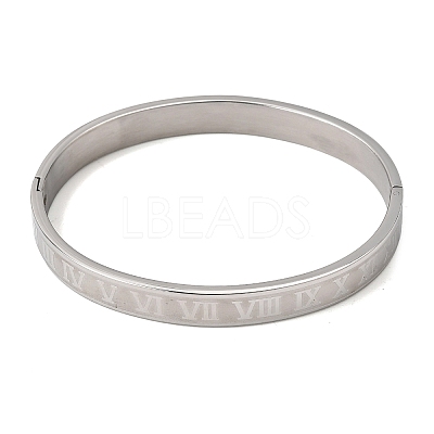 304 Stainless Steel Roman Numerals Hinged Cuff Bangles for Women SA-CBAC920-12P-1