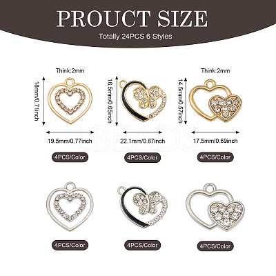 24Pcs 3 Styles 2 Colors Alloy with Crystal Rhinestone Pendants ALRI-TA0001-23-1
