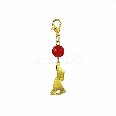 6Pcs Brass Puppy Pendant Decorations HJEW-JM04364-1