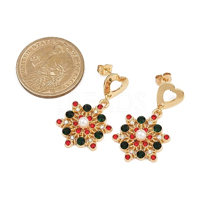 Snowflake ABS Plastic Pearl & Rhinestone Stud Earrings EJEW-JE06628-1