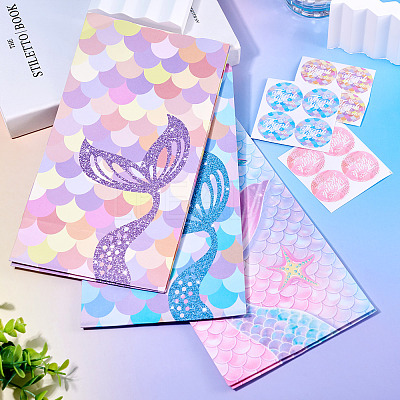 12Pcs 3 Styles Folding Mermaid Tail Print Paper Candy Gift Bags ABAG-TA0001-34-1