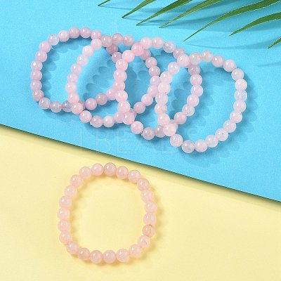 Natural Rose Quartz Bead Stretch Bracelets X-BJEW-K212-B-045-1