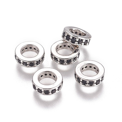 Brass Cubic Zirconia Rondelle European Beads KK-E772-02E-P-1