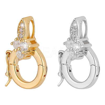 2Pcs 2 Colors S925 Sterling Silver Micro Pave Clear Clear Cubic Zirconia Twister Clasps STER-PH0003-56-1