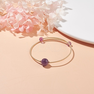 Natural Amethyst Round Beaded Bangle BJEW-JB07840-03-1