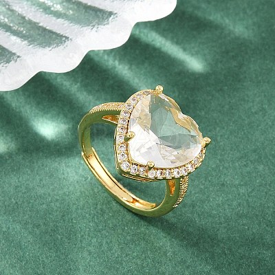 Heart Brass Micro Pave Cubic Zirconia Cuff Open Rings for Women CU-CBA0A21-02G-03-1