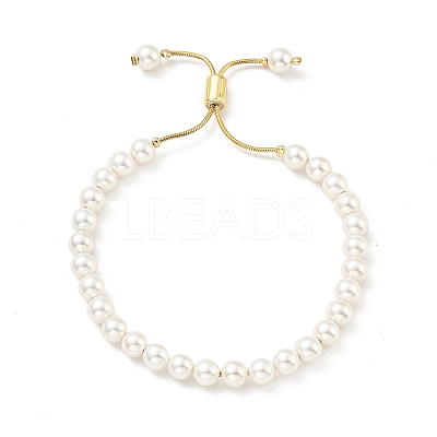 Shell Pearl Beaded Slider Bracelet with Brass Snake Chain BJEW-B066-01B-01-1