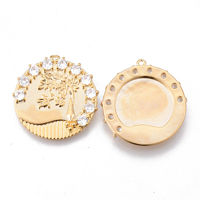 Brass Micro Pave Clear Cubic Zirconia Pendants KK-N232-172G-NF-1