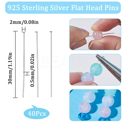40Pcs 925 Sterling Silver Flat Head Pins STER-SC0001-23A-1