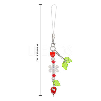 Strawberry & Leaf & Flower Handmade Lampwork Mobile Straps HJEW-WH0007-31-1