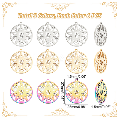 18Pcs 3 Colors 304 Stainless Steel Pendant STAS-DC0012-38-1