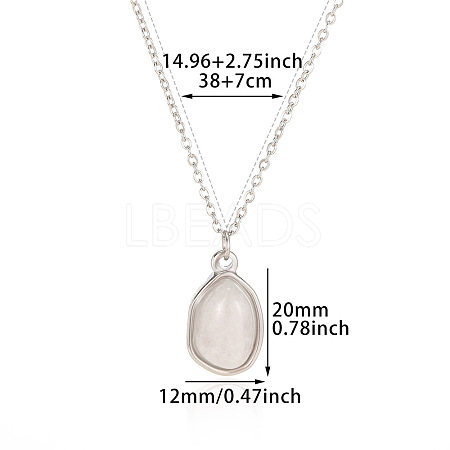 Natural Rose Quartz Irregular Oval Pendant 304 Stainless Steel Cable Chain Necklaces for Women FS-WGF500E-06-1