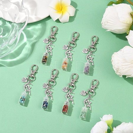 7Pcs Chakra Natural & Synthetic Gemstone Chip & Glass Bottle Pendant Decorations HJEW-JM04167-1