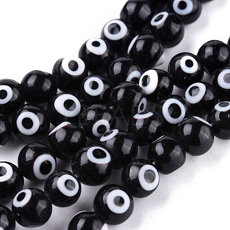 Handmade Evil Eye Lampwork Round Bead Strands X-LAMP-L055-6mm-08-1