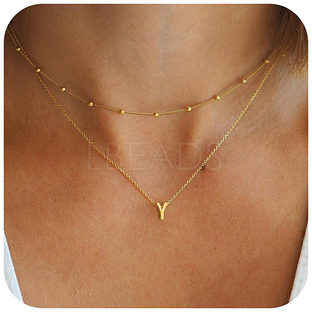 Bohemian Style Stainless Steel Double Layer Initial Pendant Necklaces FS-WGDC616-19-1