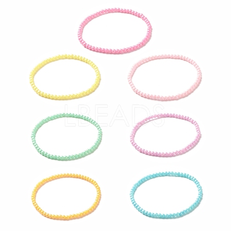 7Pcs 7 Color Candy Color Round Acrylic Beaded Stretch Anklets Set AJEW-AN00488-1