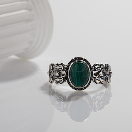 925 Sterling Silver with Natural Malachite Finger Rings WGB2E64-01-1