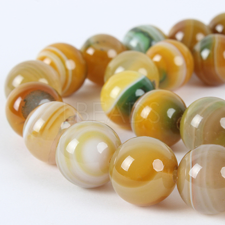 Natural Banded Agate Round Bead Strands G-E235-09-1