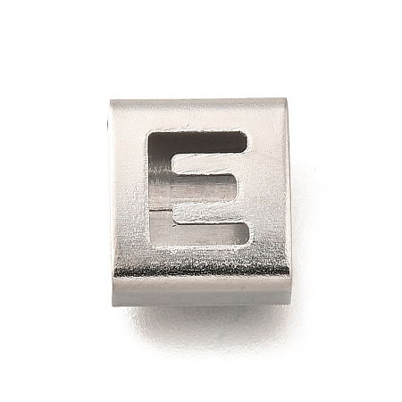 Letter Style 304 Stainless Steel Square Slide Charms STAS-L132-25E-1