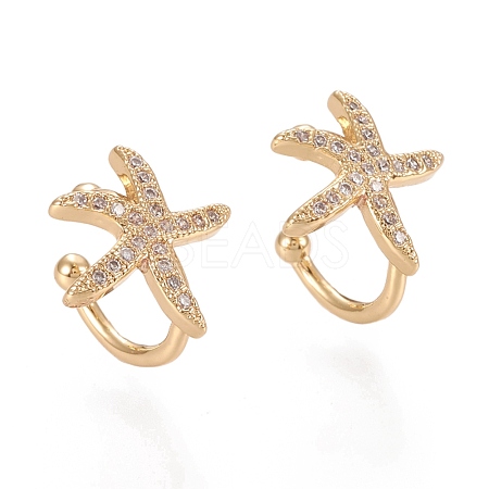 Brass Micro Pave Clear Cubic Zirconia Cuff Earrings EJEW-M195-08G-1