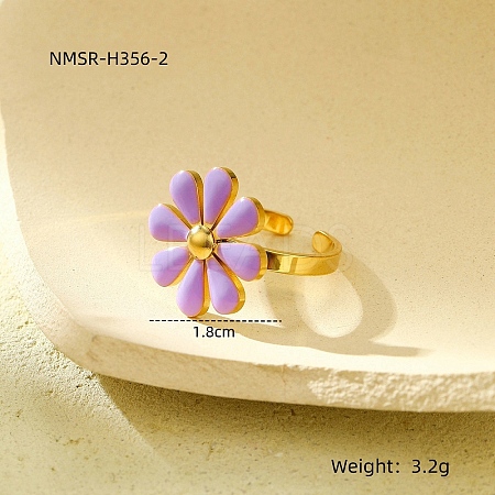 304 Stainless Steel Enamel Stud Rings for Women RJEW-U023-01G-02-1